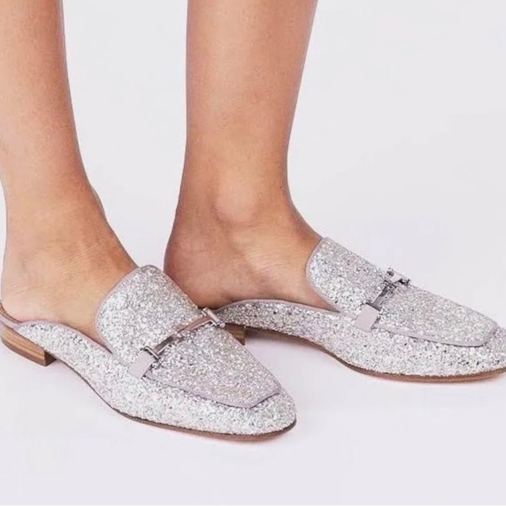 TORY BURCH Amelia Glitter Silver Mules - Picture 8 of 8